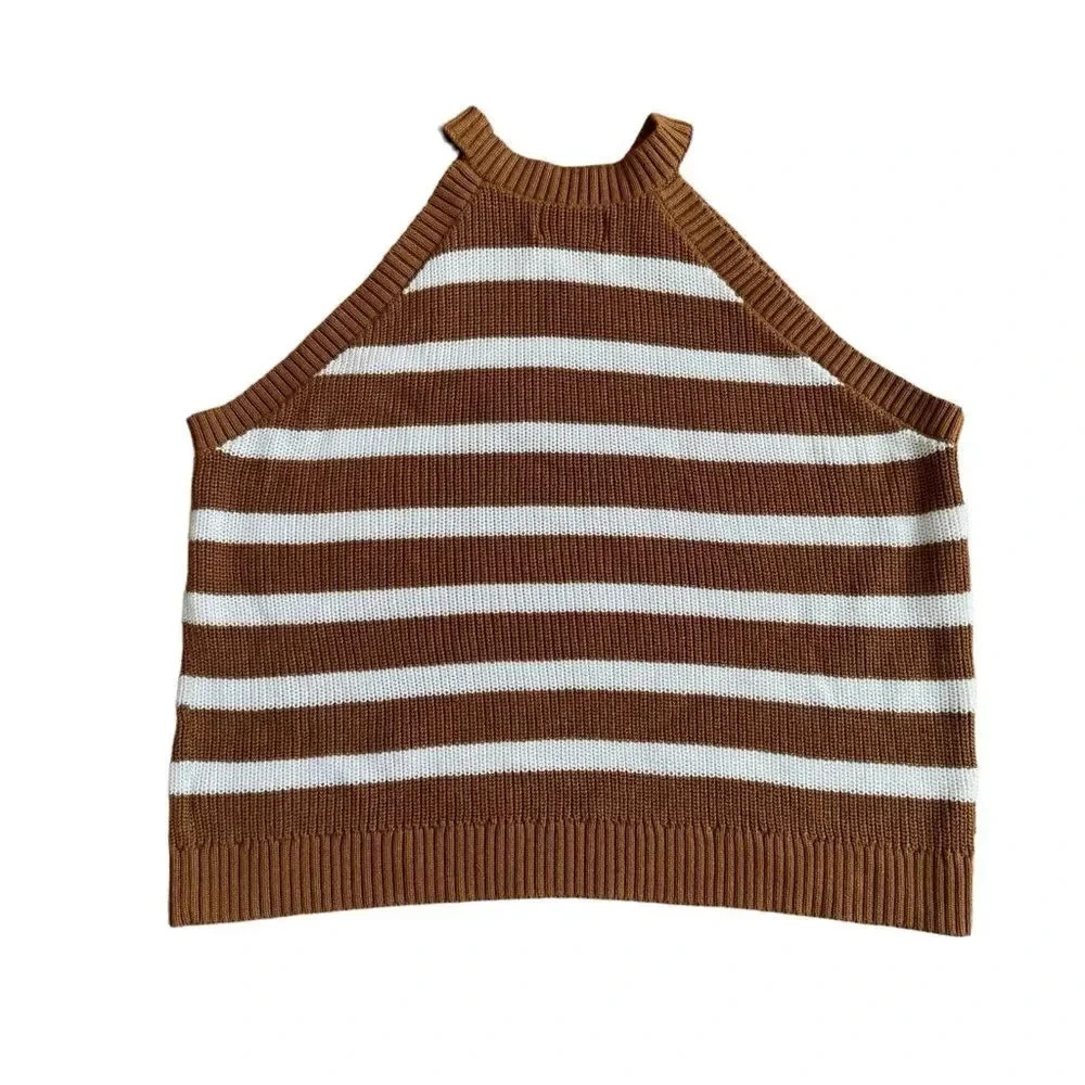 Old Navy Brown and White Striped Ribbed Halter Sweater Tank - Picture 3 of 7